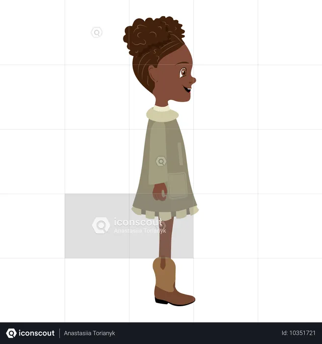 Linda garota afro-americana vestindo um casaco e botas  Ilustração