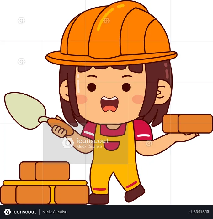 Linda construtora fazendo parede  Ilustração