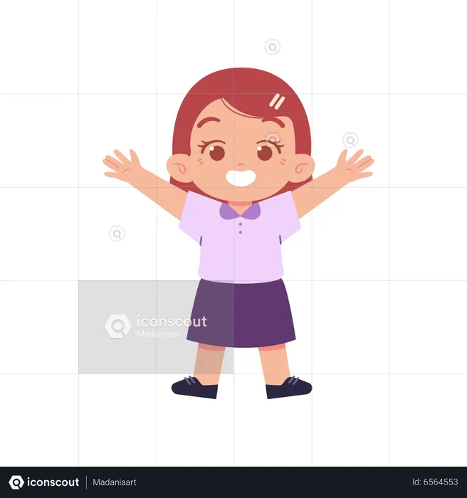 Linda garota em pé com as mãos no ar  Ilustração