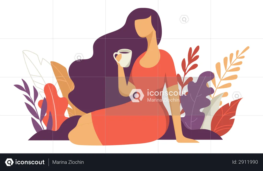 Linda mulher tomando café  Ilustração