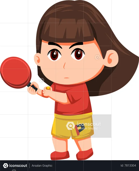 Linda niña jugando tenis de mesa  Ilustración