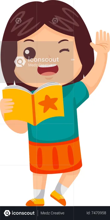 Linda chica leyendo un libro  Ilustración