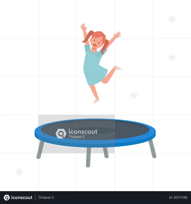 Linda chica salta en trampolín  Ilustración