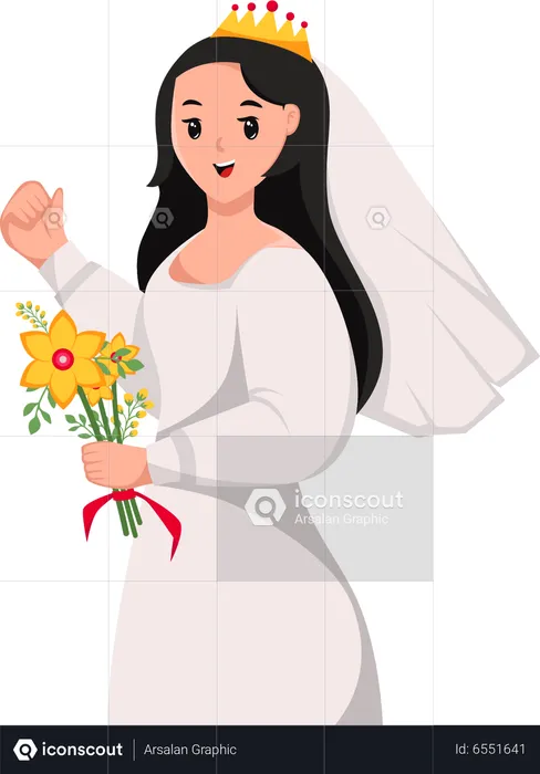 Noiva linda com buquê de flores  Ilustração