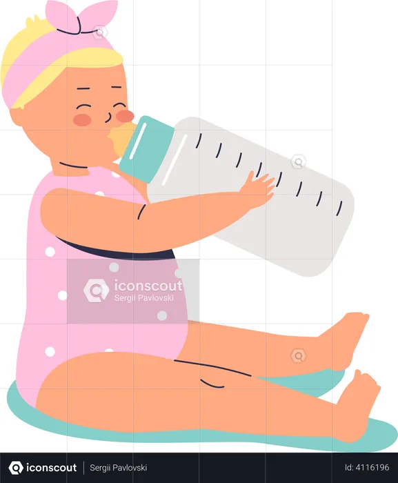 Lindo bebé bebiendo leche del biberón  Ilustración