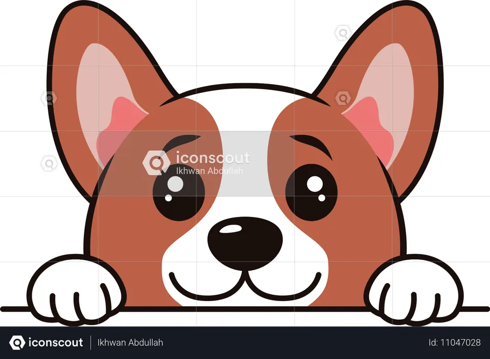 Lindo personaje de dibujos animados de cachorro de perro marrón que mira con expresión feliz  Ilustración