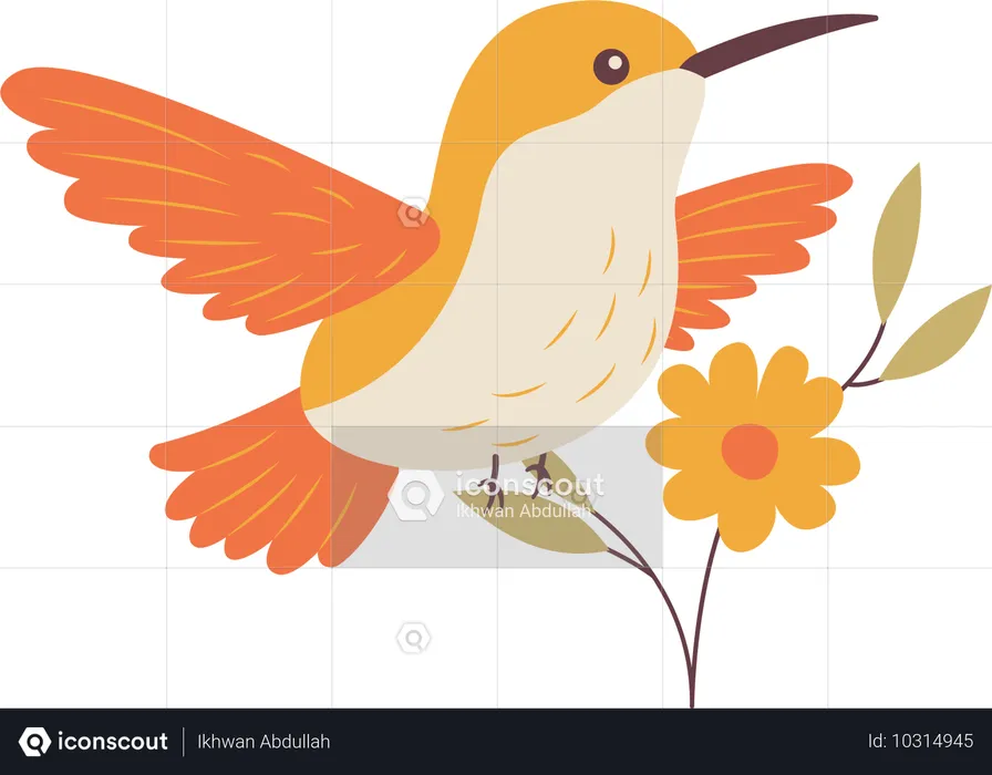 Lindo colibrí volando con flores  Illustration