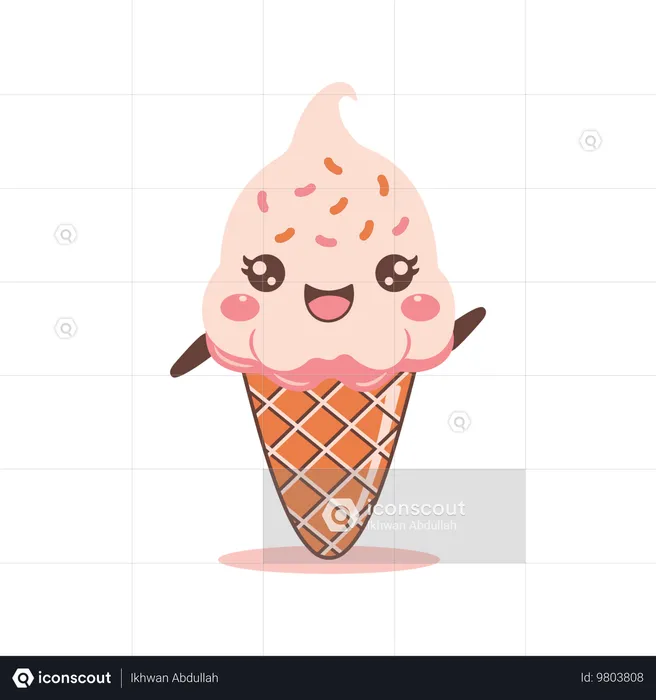 Lindo helado de cono de fresa rosa  Ilustración