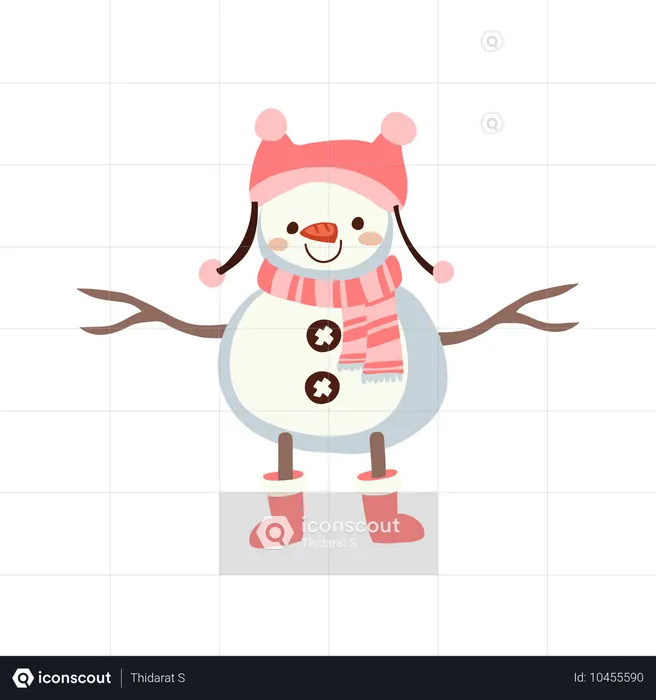 Lindo muñeco de nieve con traje de invierno hecho para las vacaciones de Navidad  Ilustración