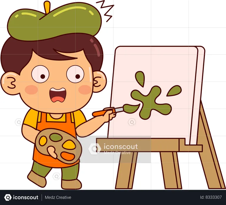 Lindo artista niño pintando  Ilustración