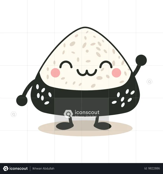 Lindo onigiri envuelto en alga nori con expresión de sonrisa  Ilustración