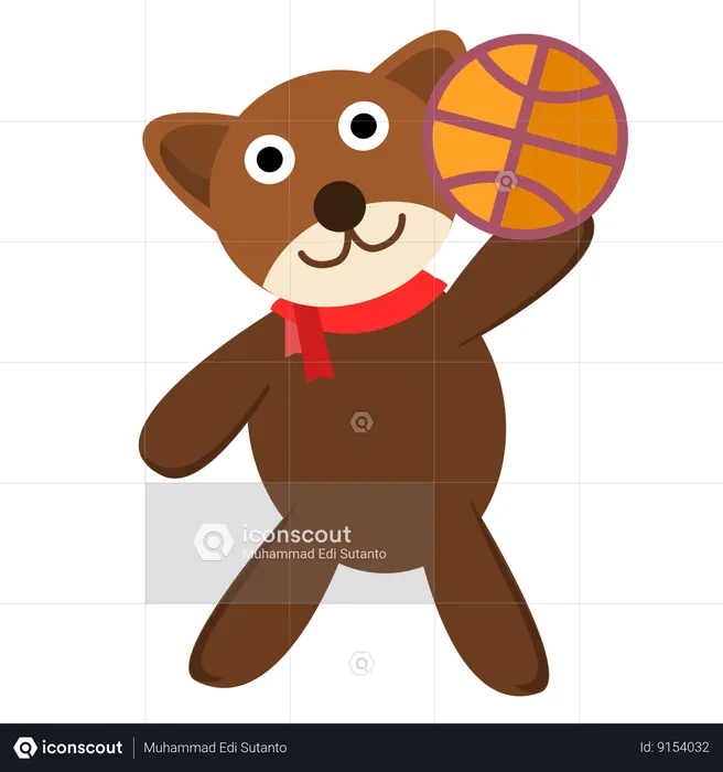 Lindo oso jugar baloncesto  Ilustración