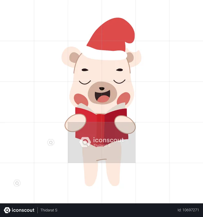 Lindo oso polar cantando canciones navideñas con traje de invierno  Ilustración