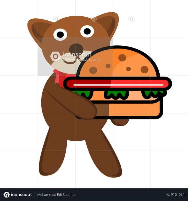 Lindo oso sosteniendo hamburguesa  Ilustración