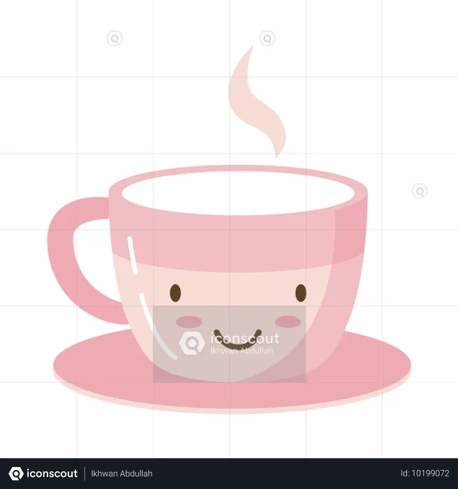 Lindo personaje de café caliente, té y bebida en taza  Ilustración