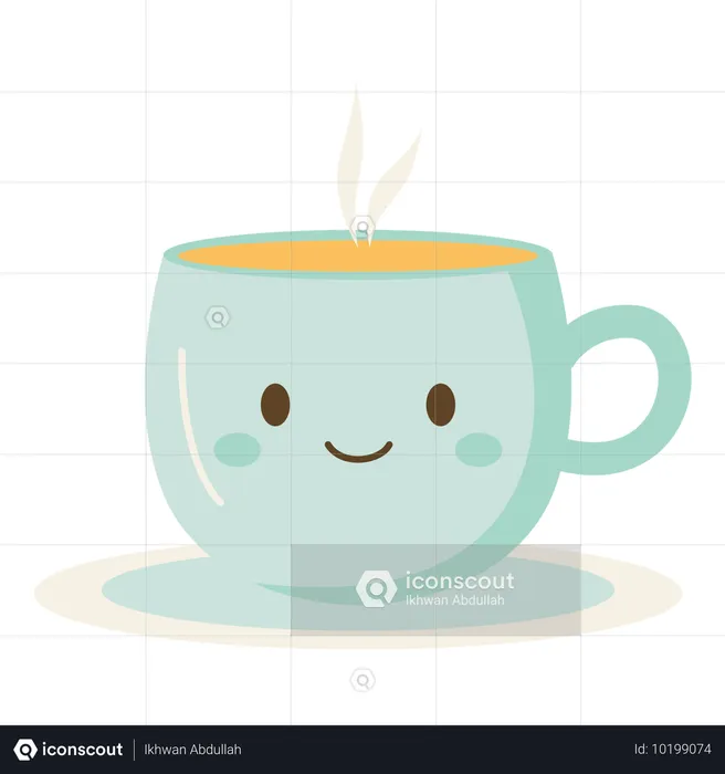 Lindo personaje de café caliente, té y bebida en taza  Ilustración