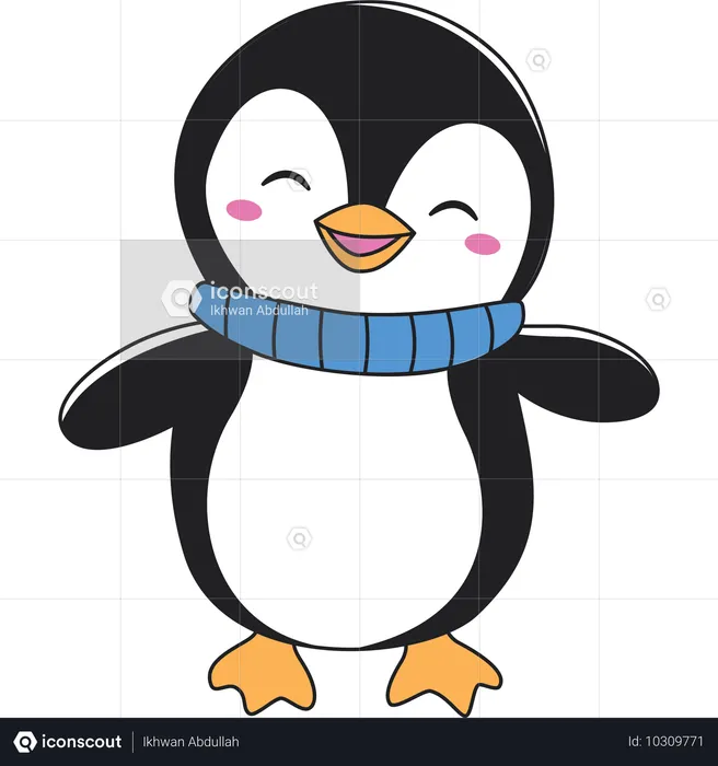 Lindo pingüino con bufanda en temporada de invierno  Ilustración