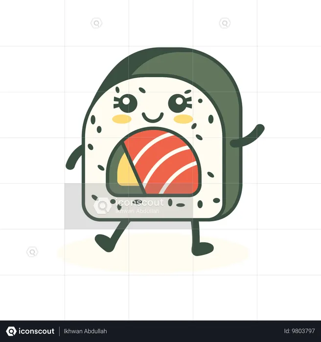 Lindo rollo de sushi de arroz  Ilustración