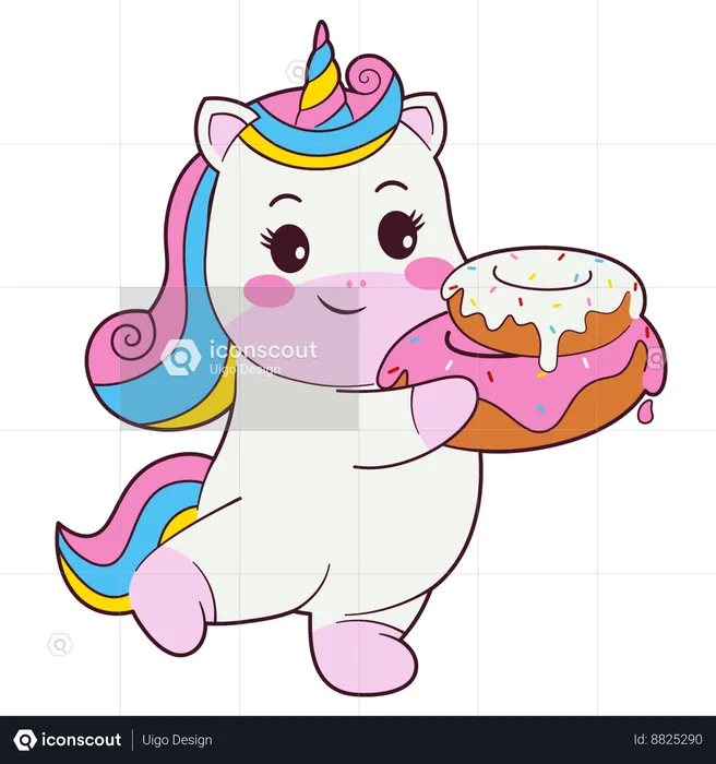 Lindo unicornio sosteniendo donut  Ilustración