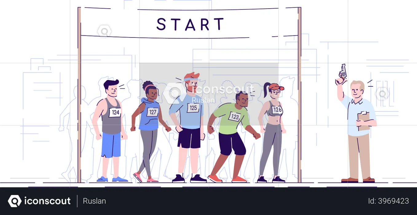 Línea de salida de la carrera de maratón  Ilustración