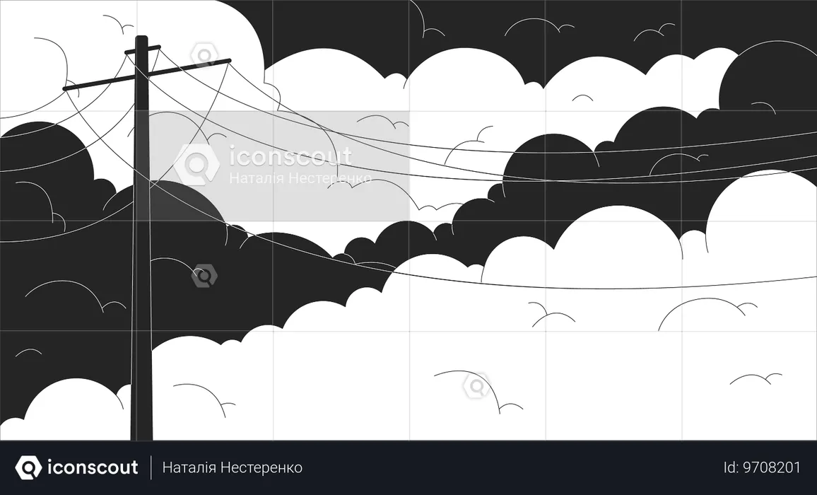 Linee di trasmissione di potenza contro il cielo nuvoloso  Illustration