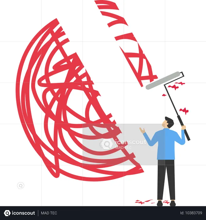 Mão removeu linha bagunçada do caos com borracha  Ilustração