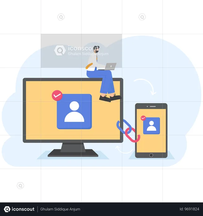 Link accounts to various devices  Illustration