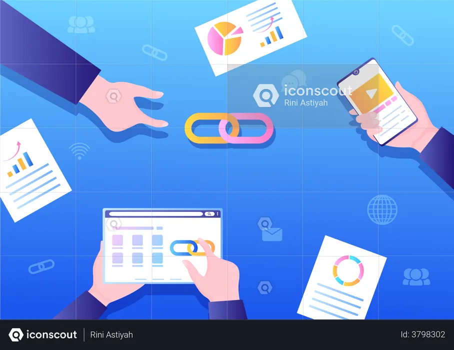 Linking business to search engine  Illustration