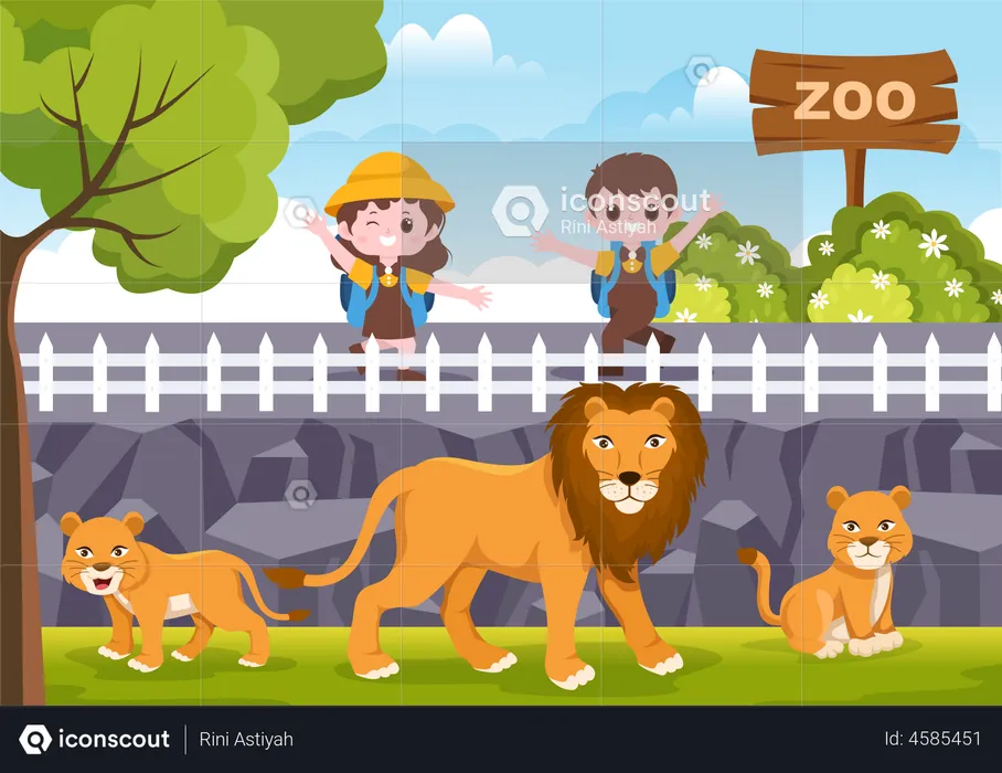 Lion au zoo  Illustration