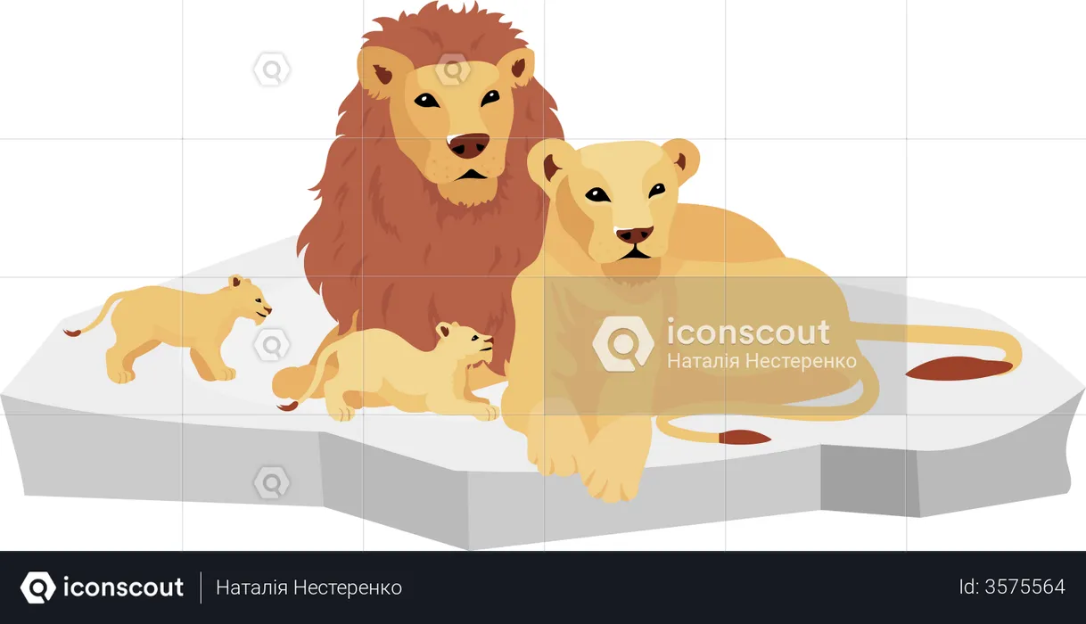 Lion family on rock  Illustration