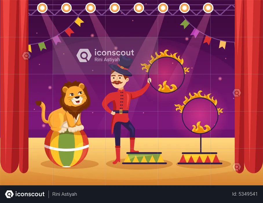 Lion show in circus  Illustration