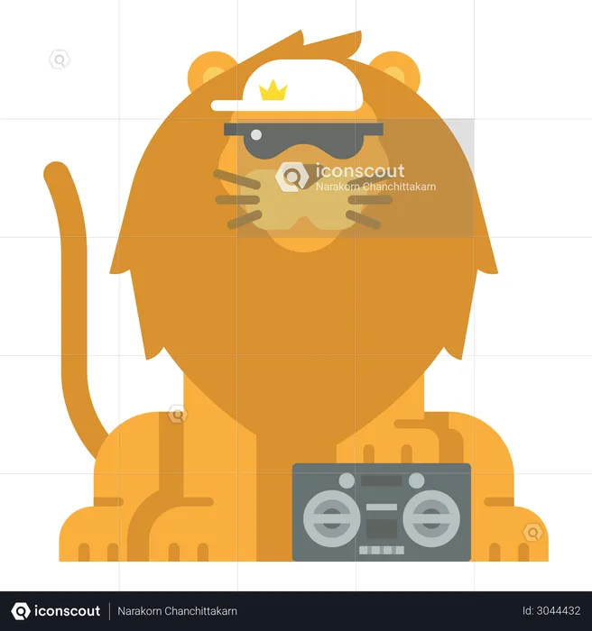 Lion with Tape recorder  Illustration