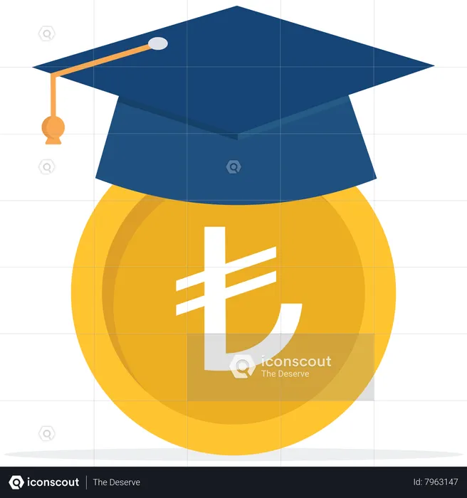 Lira money coin with mortarboard graduation cap and certificate  Illustration