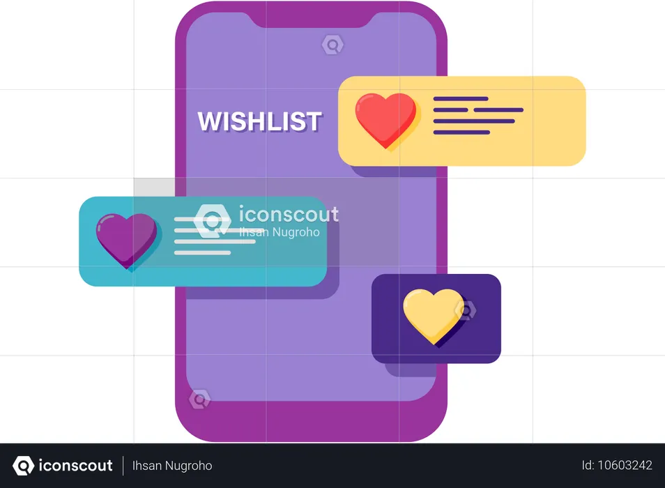 Lista de deseos de compras en un teléfono inteligente  Ilustración