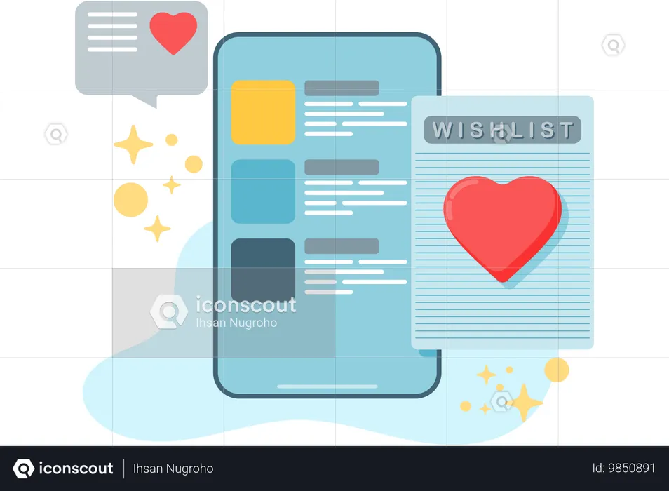 Lista de deseos en el teléfono inteligente  Ilustración