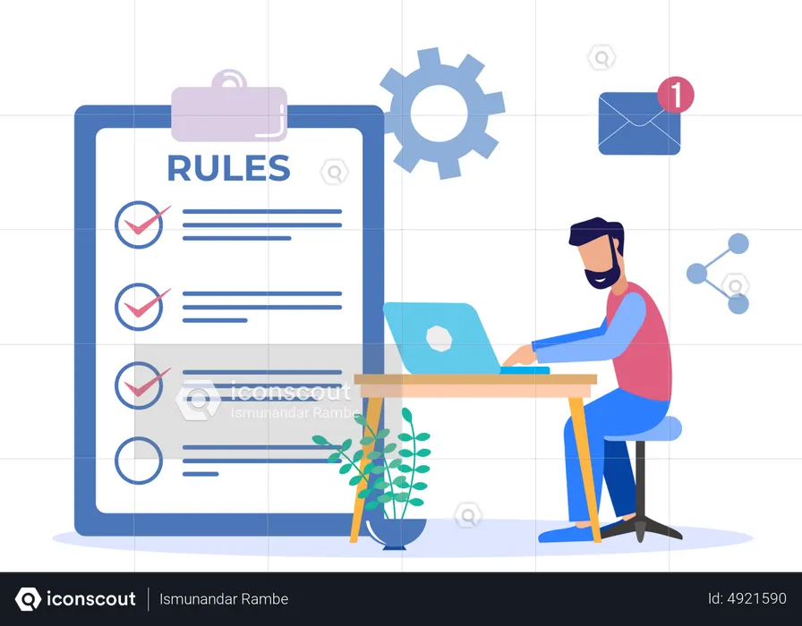 Homem compartilhando lista de regras  Ilustração