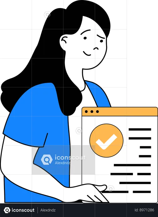 Chica viendo lista de verificación en línea  Ilustración