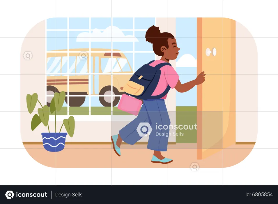 Little african girl going to school  Illustration