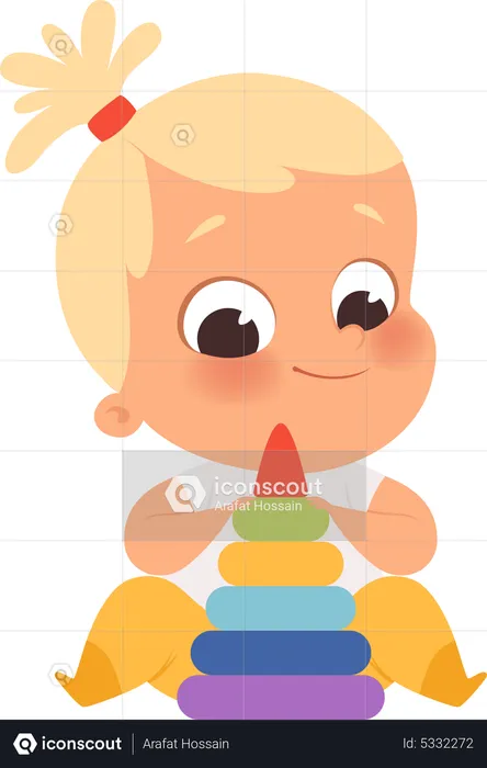 Little baby girl playing with toy  Illustration