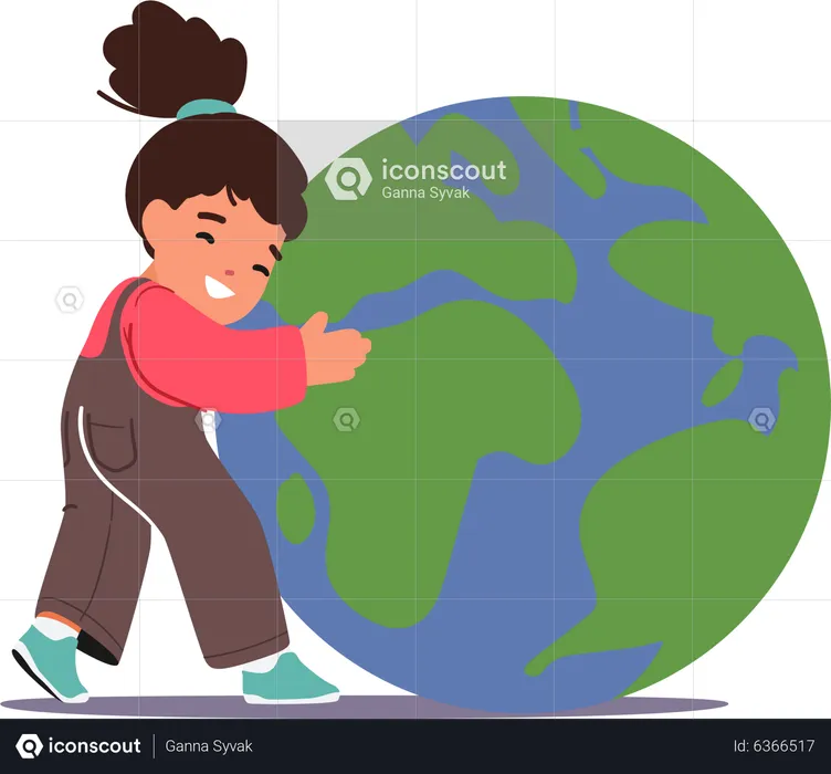 Little baby girl show love towards planet  Illustration