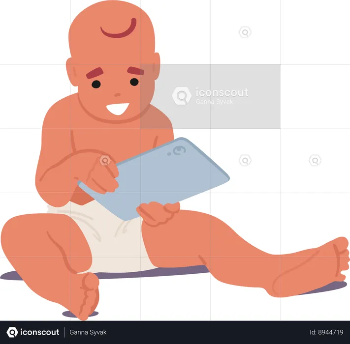Little baby is using iPad  Illustration