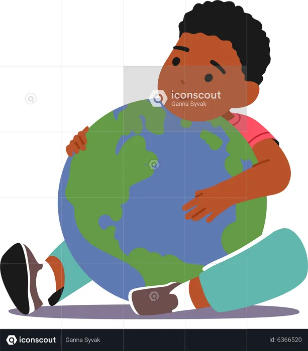 Little black baby hugging earth planet  Illustration