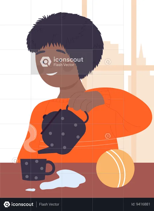 Little black boy with hot coffee  Illustration