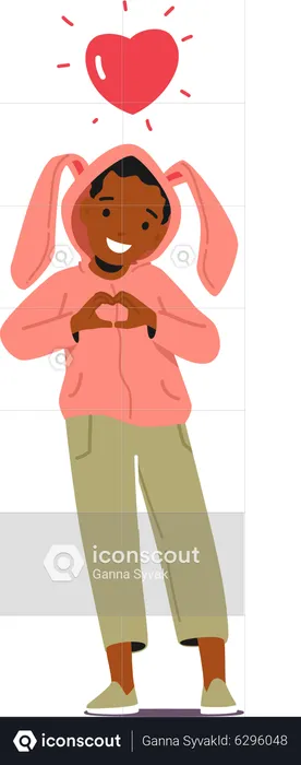 Little Black Child Show Love Gesture with Red Heart over Head  Illustration