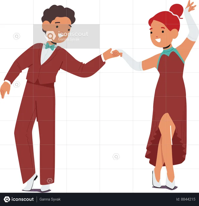 Little Boy And Girl in Retro Costumes  Illustration