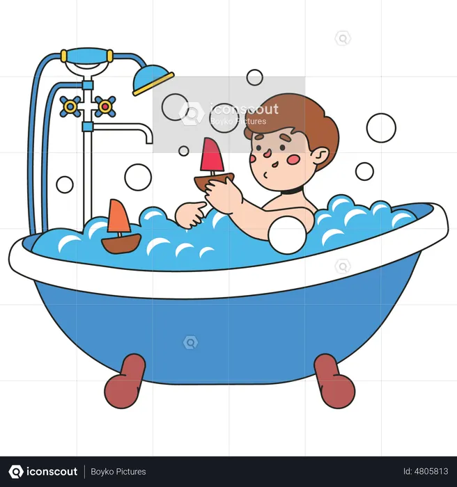 Little Boy bathing in bathtub  Illustration