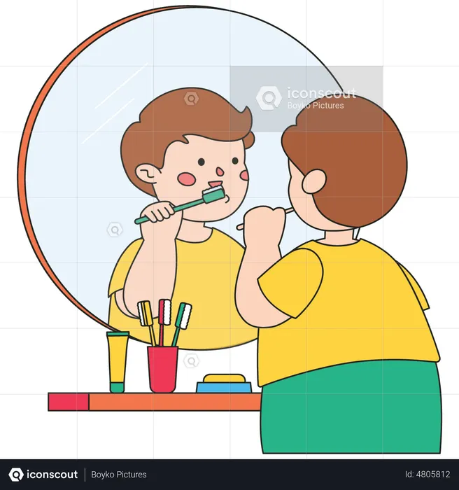 Little boy brushing teeth  Illustration