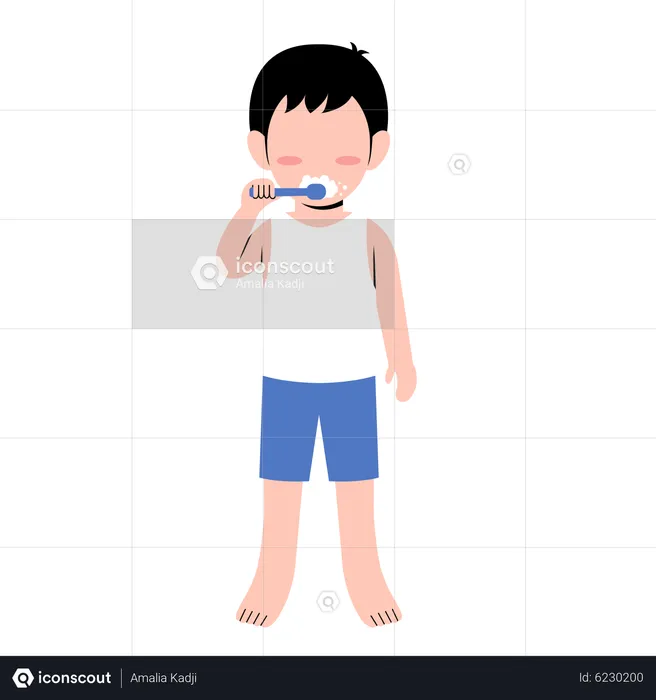 Little Boy Brushing Teeth  Illustration