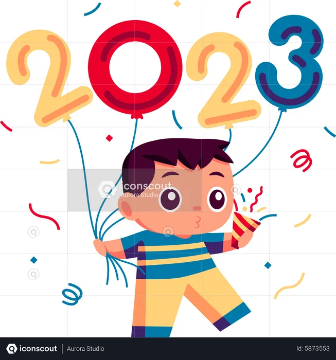 Little boy celebrate New Year 2023  Illustration