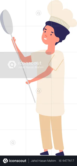 Little boy chef holding ladle  Illustration